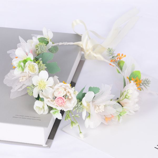 

new korean super fairy bridal headdress mesh simulation flower green leaf hair ornament hanfu wedding, Slivery;golden