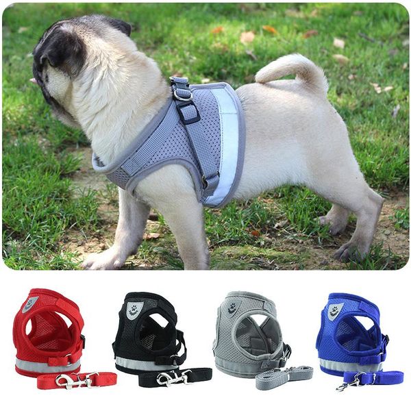 

dog collars & leashes harness for chihuahua pug small medium dogs nylon mesh puppy cat harnesses vest reflective walking lead leash petshop