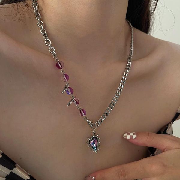 

pendant necklaces lovoacc fairy colouful shinning rhinestone love heart necklace for women girls purple ball patchwork jewelry, Silver