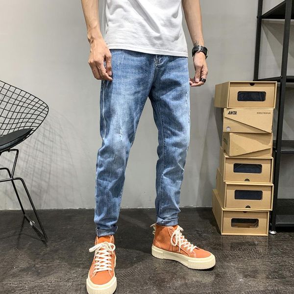 

men's jeans slimmen male trousers simple design cozy all-match students daily casual straight denim pants, Blue