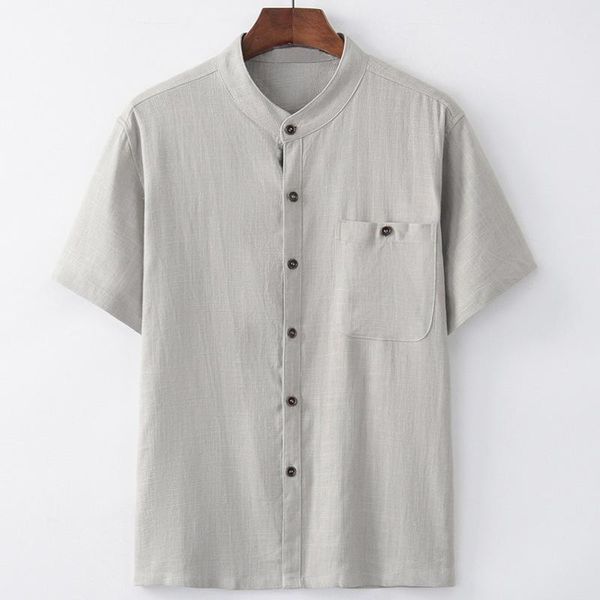 

men's t-shirts breathable linen shirt men short sleeve summer chinese style chemise homme with front pocket mens shirts casual slim fit, White;black