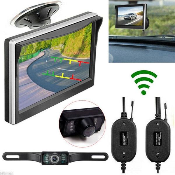 VÍDEO DE VÍDEO DE VÍDEO DE VÍDEO sem fio Estacionamento sem fio HD HD Sucção Top Monitor Tan Angle LED Visão noturna Câmera de vista traseira Universal WaterproofCar