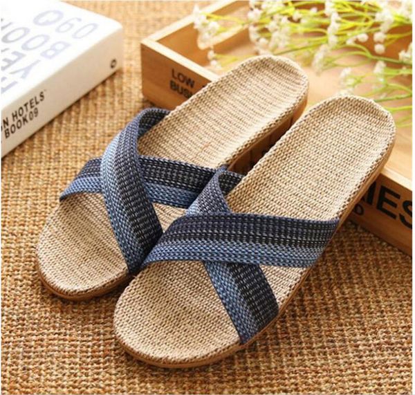 

women linen slippers fashion slippers lovers home cool hemp slipper, Black