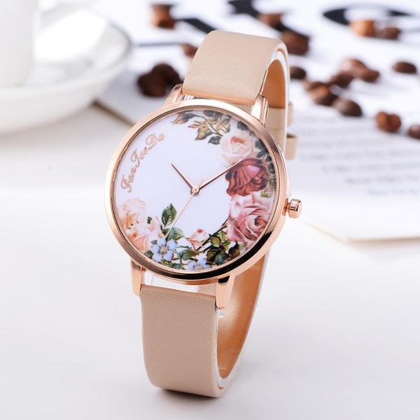 

wristwatches 2021 rose printed watch women quartz honorable watches elegant ladies dress wristwatch girl clock, Slivery;brown