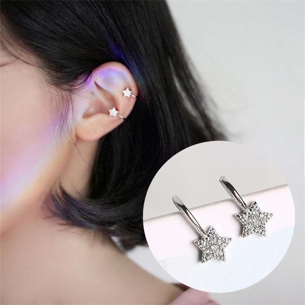 

clip-on & screw back 1 pair korean style cezch zircon little star non piercing clip earring ear cuff tragus femme bijoux brincos, Silver