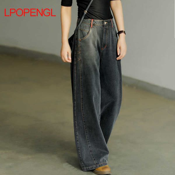 

black straight loose jeans women's spring vintage denim trousers female high waist mom drape wide-leg pants s-xxxl 210616, Blue