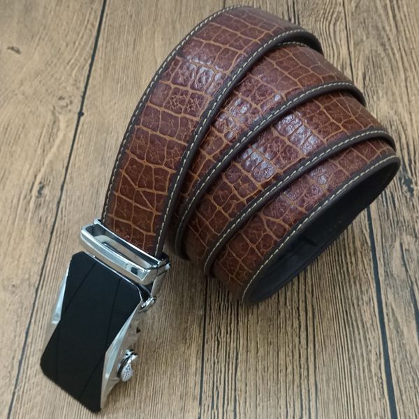 

men's leather crocodile ring edge belt strap, Black;brown