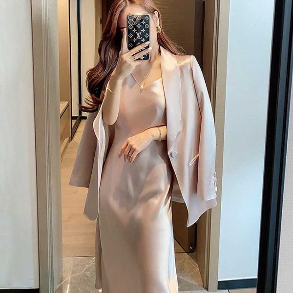 

high end autumn women's 2021 acetate suit suspender drs two piece set, Black;gray