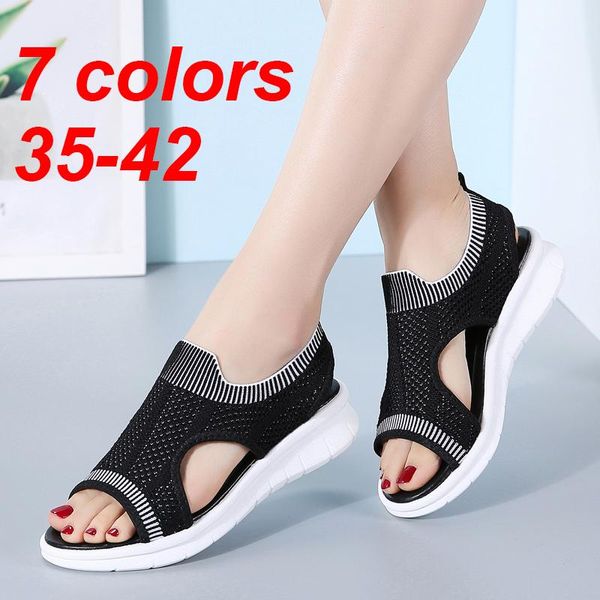 

women sandals 2021 female shoes summer wedge comfort ladies flat slingback sandalias mujer 7739, Black
