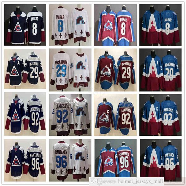 

2021 reverse retro ice hockey 29 nathan mackinnon jerseys stadium series 8 cale makar 19 joe sakic 92 gabriel landeskog 96 mikko rantanen je, Black;red