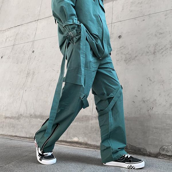

men's pants spring and autumn japanese ribbons design loose casual work straight, Black