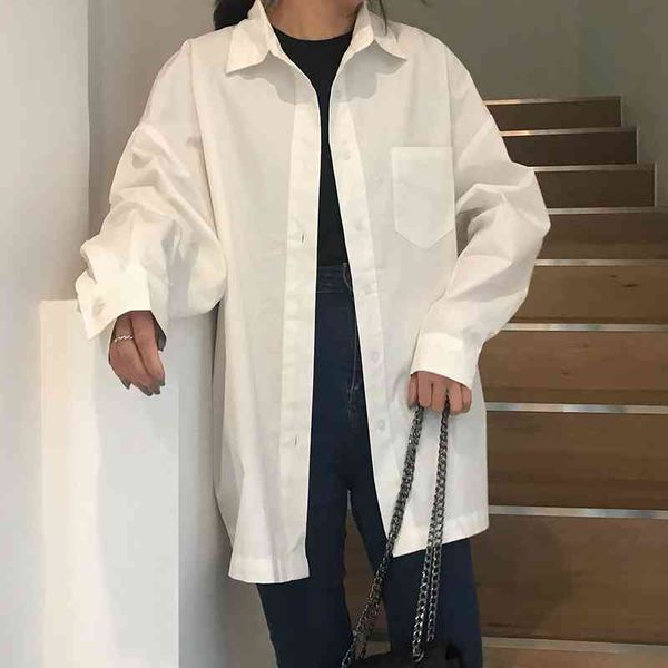 

[ewq] spring autumn new simple long-sleeved queen trendy clothing long sleeve plus size casual blouse 4xl white shirt coats 210423