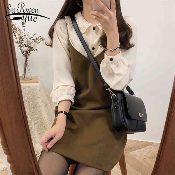 

robe femme casual boho sleeveless suits summer autumn sweet solid women blouse elegant female dress v neck clothing 6879 210421, White