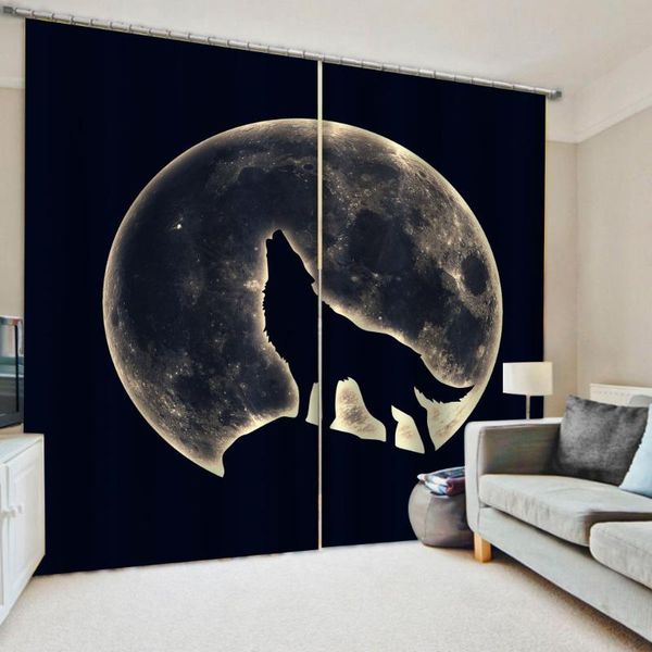 

beautiful po fashion customized 3d curtains dog moon black blackout curtain & drapes