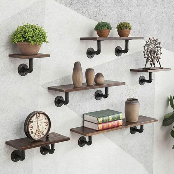 

2pc industrial wall mounting iron pipe plank bullet drifting wooden upholstery t8wb