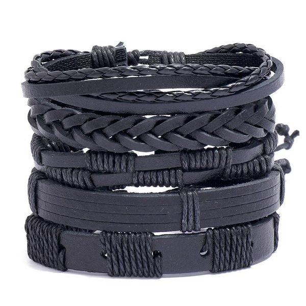 

charm bracelets vintage jewelry simple woven black leather bracelet diy5 piece set combination men's clothing accessories, Golden;silver