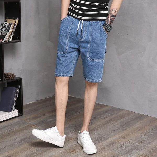 

men's jeans products in spring and summer light blue multi bag denim pants loose capris trend shorts