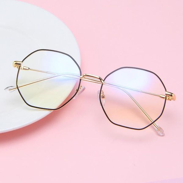 

fashion sunglasses frames glasses can be equipped with myopia flat mirror korean metal frame trend wild decorative glasses., Black