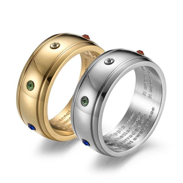 

wedding rings 2021 encouragement ring titanium steel rainbow inspiring motto letter punk for women men energy jewelry, Slivery;golden