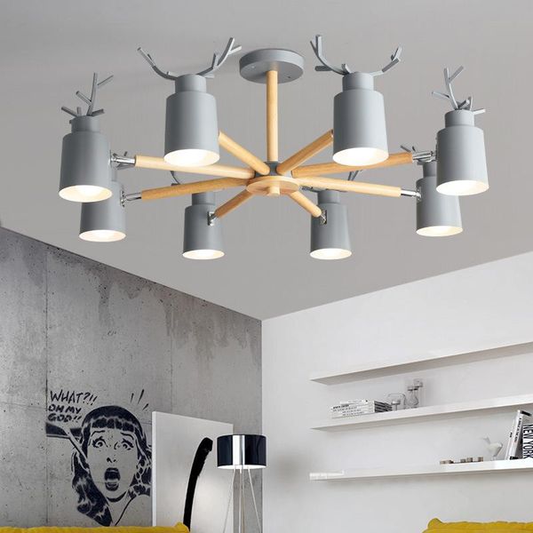 

pendant lamps led chandelier for living room bedroom e27 bulb wooden metal lampshade kitchen dining factory direct sale warm antler light