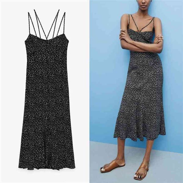 

black floral print summer dress women sleeveless thin straps backless midi es woman back zip vintage 210524, Black;gray