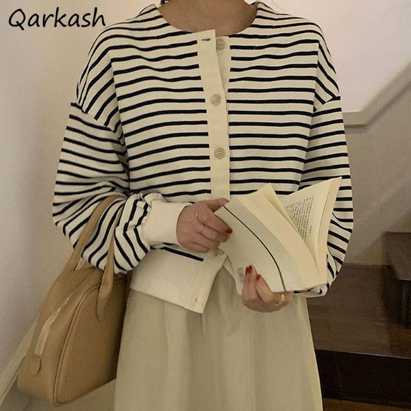 

women's jackets autumn women long sleeve chic vintage simple all-match ins striped ladies outwear loose retro female clothing, Black;brown
