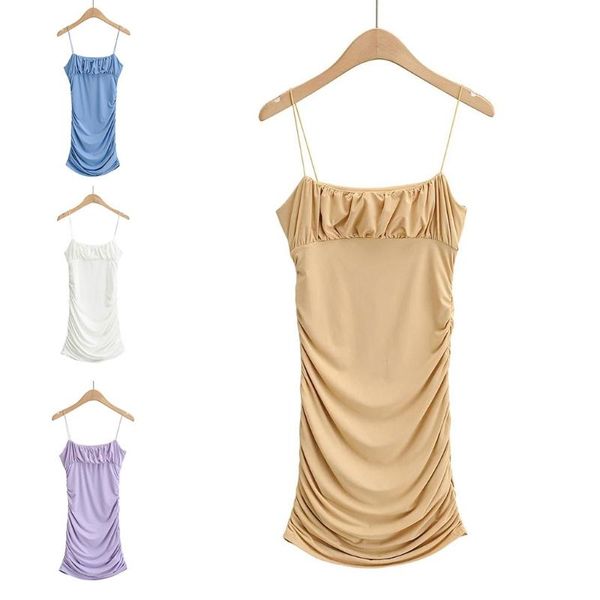 

women's tanks & camis bodycon spaghetti strap ruched mini club dresses multiple colors, White