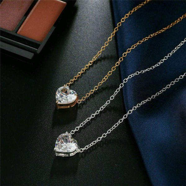 

necklaces pendants gold chain choker short women's crystal heart, Silver