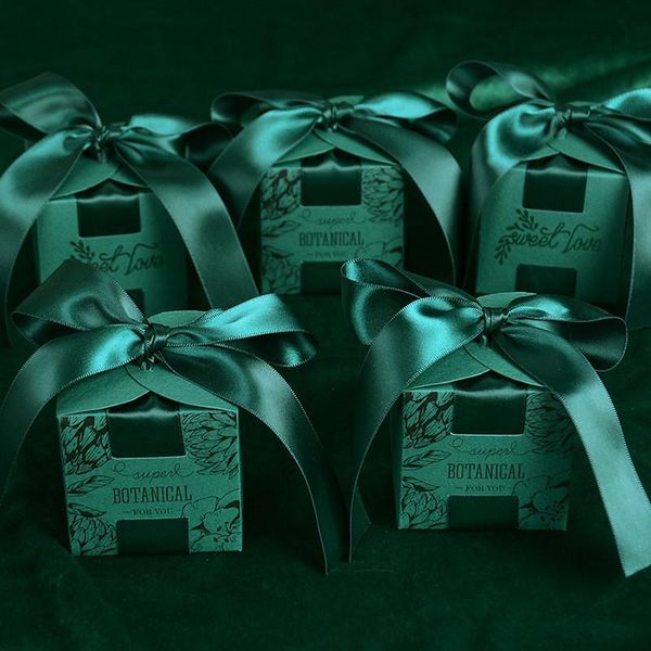 

gift wrap 5/10/50pcs green ribbon chocolate boxes packaging communion gifts for guests wedding souvenirs cardboard box christening decor