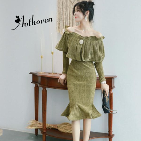 

casual dresses 2021 plus size ruffles mermaid dress autumn women long sleeve slash neck office party club vestido, Black;gray