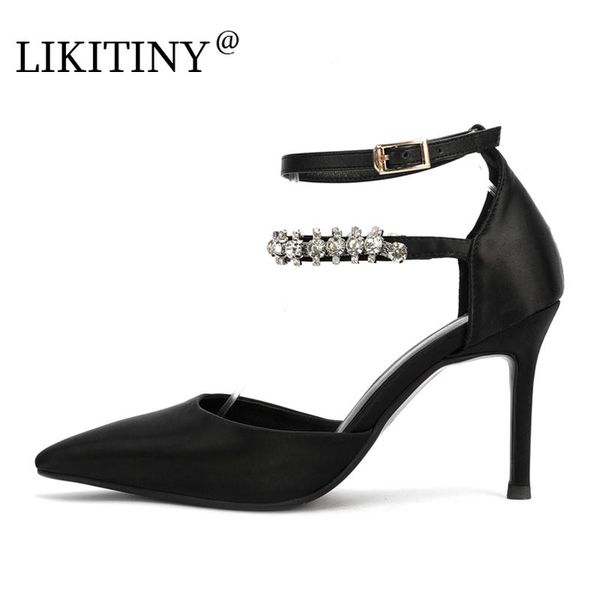 

dress shoes likitiny 2021 summer high heels apricot buckle cover sandals women's stilettos party elegant, Black