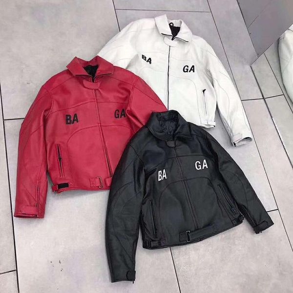 

women's leather & faux plus size coat spring brand genuine jacket original clothes turn-down collar outerwear letter pattern, Black