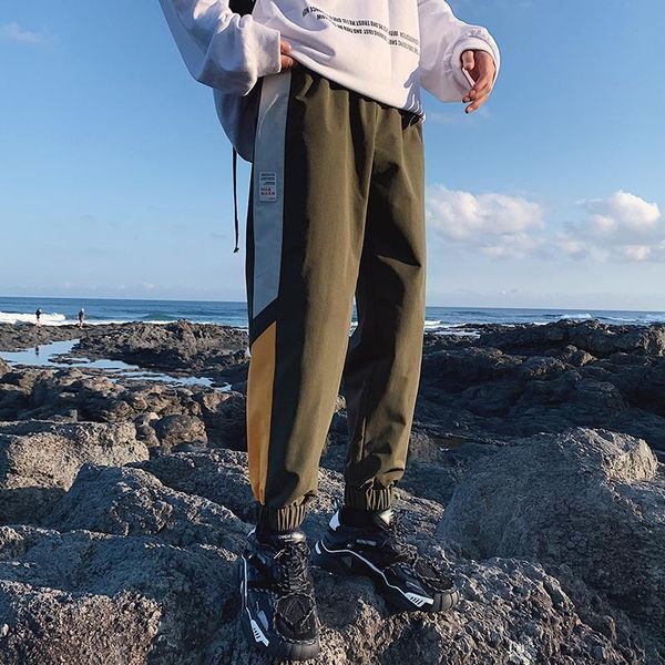 

men's pants overalls straight-leg cropped trousers fashion casual sports hong kong style loose-fitting 3xl, Black