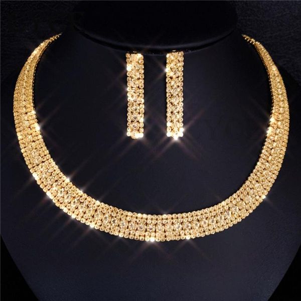 

earrings & necklace cyce women's exquisite dubai jewelry set wedding bride bridesmaid rhinestone necklaces stud party accessories, Silver