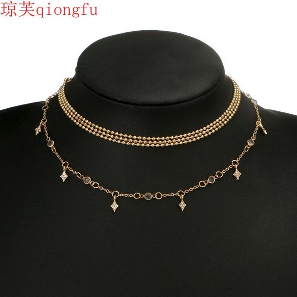 

chains qiongfu star multilayer clavicle chain mango beaded necklace stainless steel pendant necklaces for women water-wave, Silver