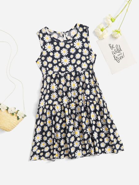 

girls allover floral print keyhole back dress she, Red;yellow