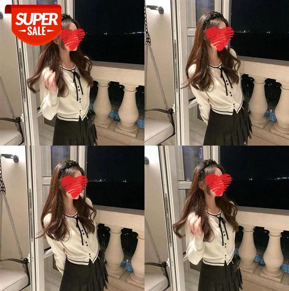 

school girl sweater bow tie knitted cardigan women #om0c, Black