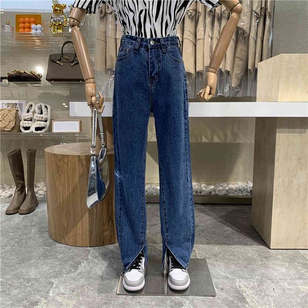 

jeans nicho design open fork brim with high waist legged easy leisure micro pants extended, Blue