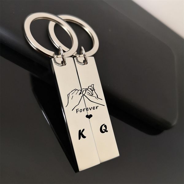 

key rings selling jewelry stainls steel kq king queen splicing key chain lovers forever valentine's day gift, Slivery;golden