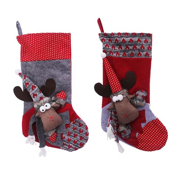 

christmas decorations stockings with elks printing lovely candy gifts socks bag home ornaments for fireplace xmas tree decoration