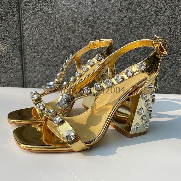 

women shoes high heel bling crystal ladies sandals chunky female's summer footwear gold silver zapatos mujer dress, Black