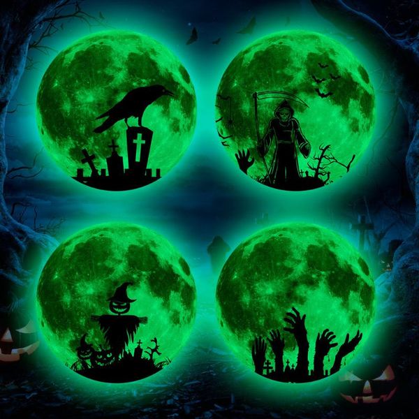 

party decoration 30cm halloween supplies luminous moon wall sticker glow in the dark fluorescent window decals home props