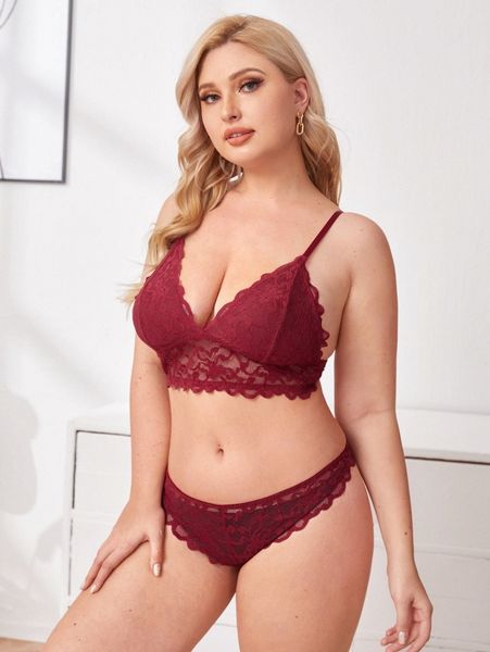 

plus floral lace lingerie set r50a#, Black;white