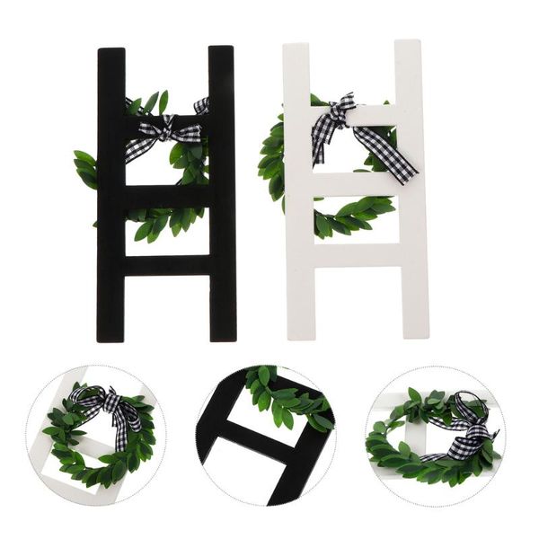 

frames 2pcs farmhouse ladder decor vintage wooden with wreath adornment