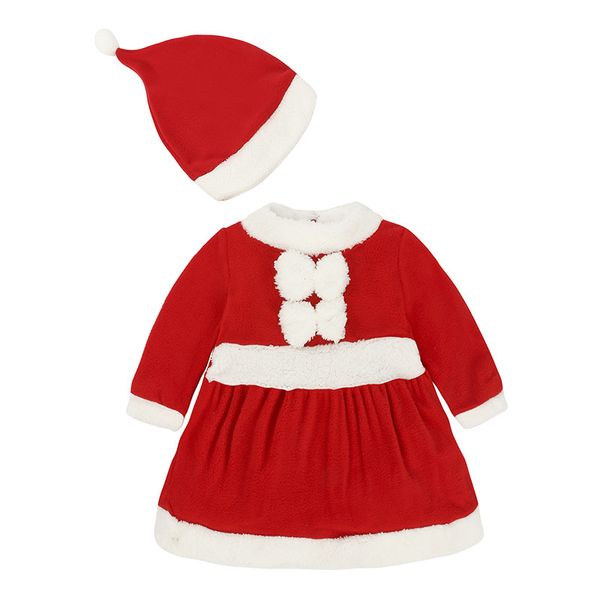 Baby Mädchen Kleid Hut Weihnachten Kostüme Kleidung Anzug Fleece Mädchen Mantel Outfit Santa Neugeborenen Overalls Mädchen Pullover Overalls 0-2Y 210413