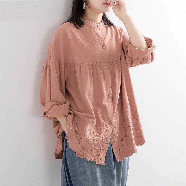 

women's blouses & shirts spring arts style women long sleeve loose all-matched casual vintage embroidery cotton line g9es, White