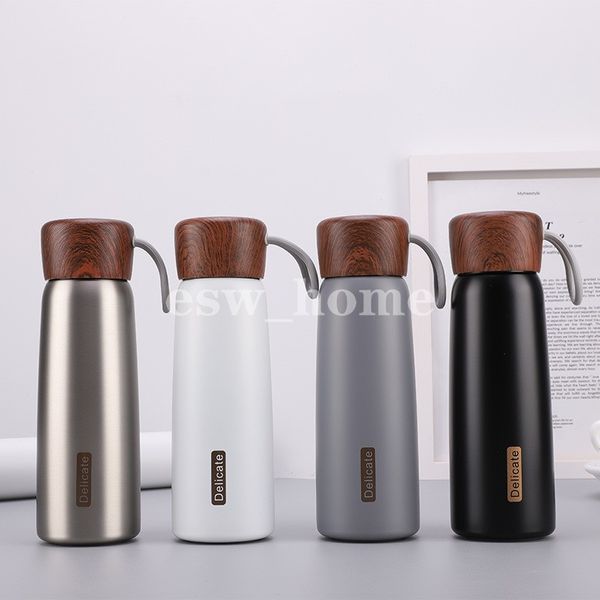 Bottiglia d'acqua per venature del legno 304 Fodera in acciaio inossidabile Thermos Tazza Bollitore sottovuoto Tazza portatile con coperchio in legno Thermos per la casa all'aperto