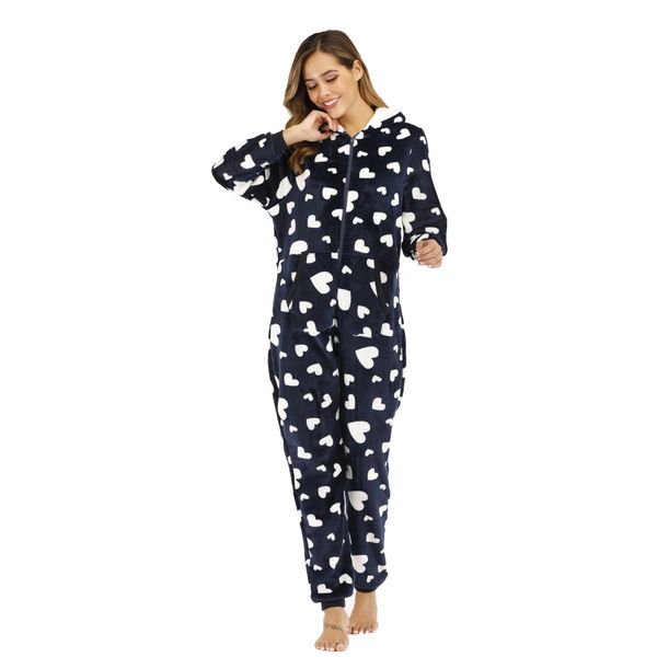 

autumn winter european and american ladies hooded pajamas flannel print foot cover one-piece home service pyjamas, Black;red