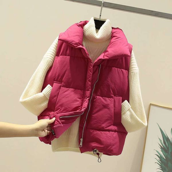 

short jacket women's spring autumn waistcoat loose lapel bread jacket down cotton vest, White