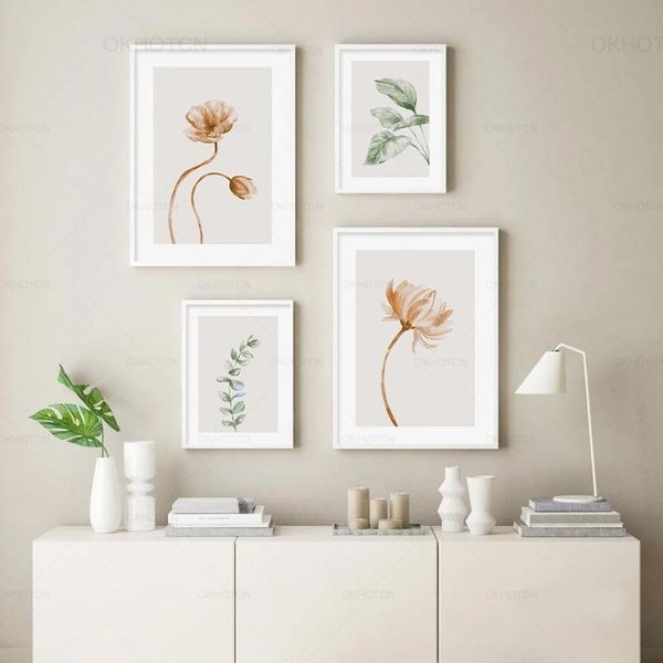 

paintings minimalist green plants botanical canvas painting wall art nordic background print poster picture living room home decor